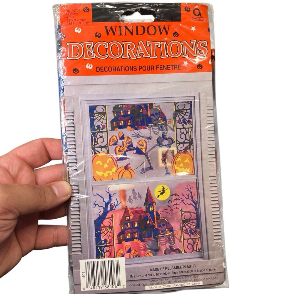 Vintage 90s Y2K Amscan Haunted House Window Cover Halloween 33" X 33" 4 Panels